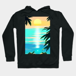 Summer Sunset Palm Tree Beach Ocean Artistic Paradise Hoodie